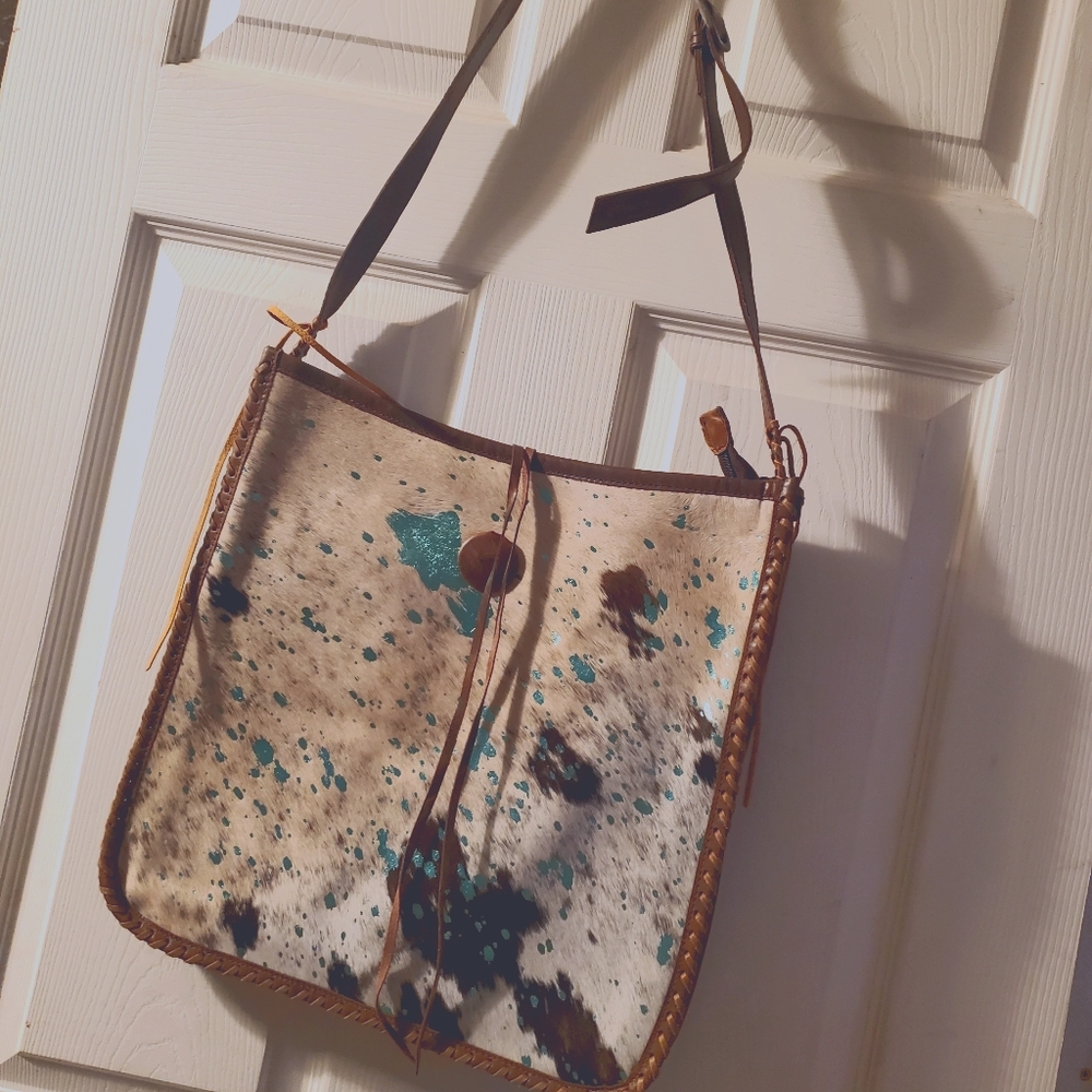 NWT!!! turquoise and cow hide purse